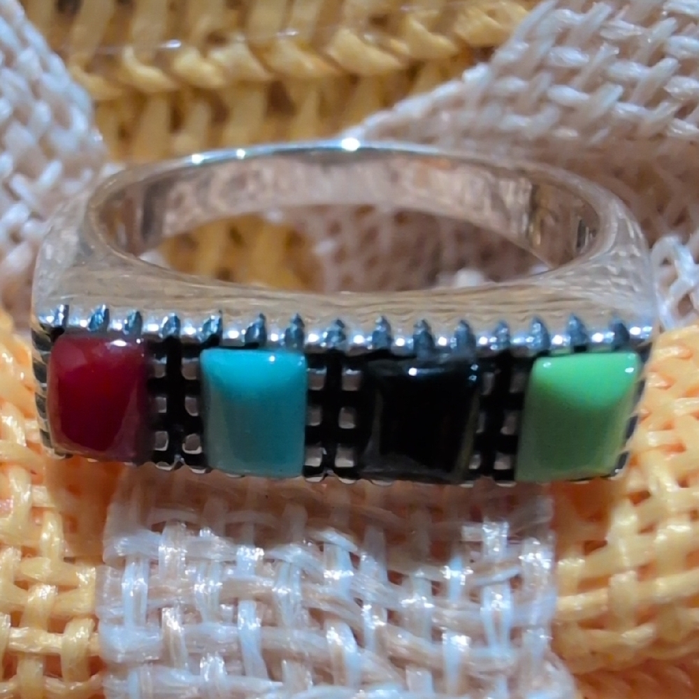 Multicolor Stone Sterling Silver Ring - image 5